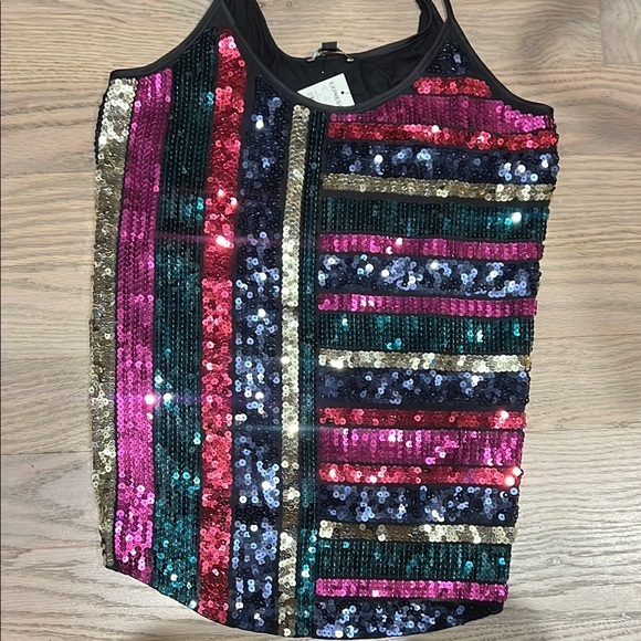 Express Tops - Sequin Striped Holiday Tank Top NWT Small
